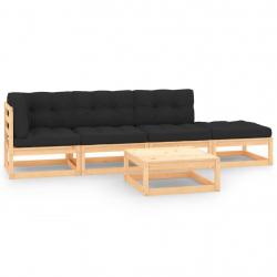 Salon de jardin 5 pcs avec coussins Bois de pin massif alsavelo