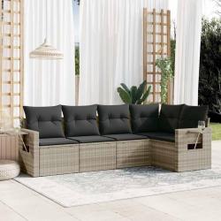 Salon de jardin 5 pcs avec coussins gris clair résine tressée alsavelo