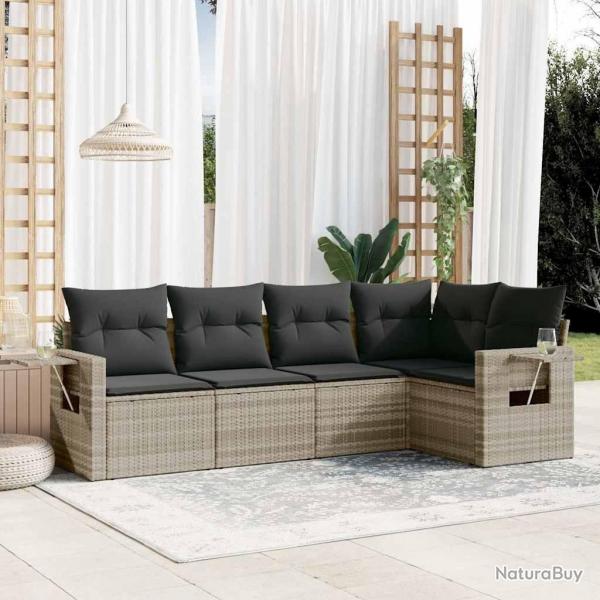 Salon de jardin 5 pcs avec coussins gris clair rsine tresse alsavelo