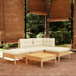 Salon de jardin 5 pcs avec coussins crème bois de pin alsavelo
