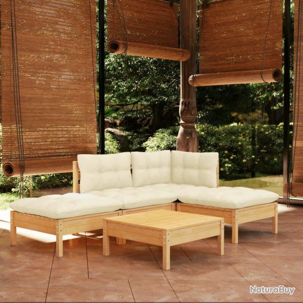Salon de jardin 5 pcs avec coussins crme bois de pin alsavelo