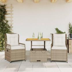 Ensemble à manger de jardin et coussins 3 pcs Beige poly rotin alsavelo