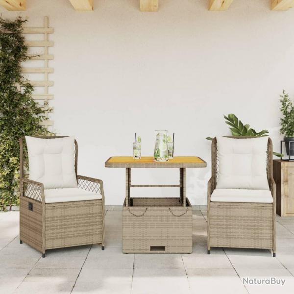 Ensemble  manger de jardin et coussins 3 pcs Beige poly rotin alsavelo