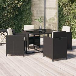 Ensemble à dîner de jardin avec coussins 5 pcs poly rotin noir alsavelo