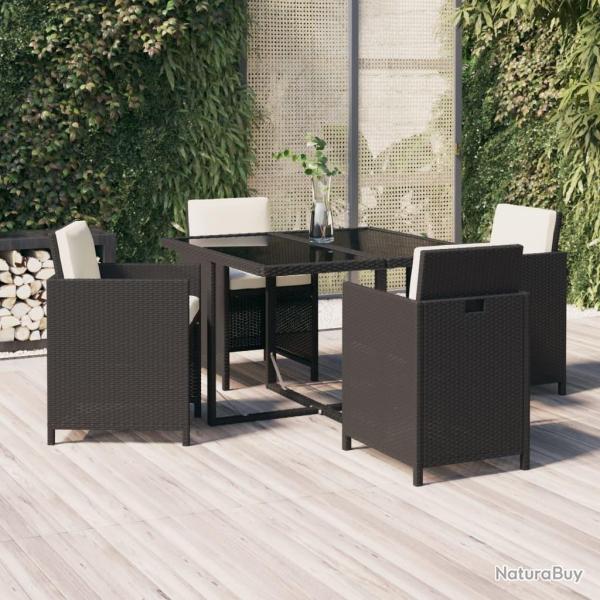 Ensemble  dner de jardin avec coussins 5 pcs poly rotin noir alsavelo