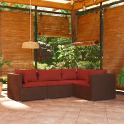 Salon de jardin 4 pcs avec coussins Résine tressée Marron alsavelo