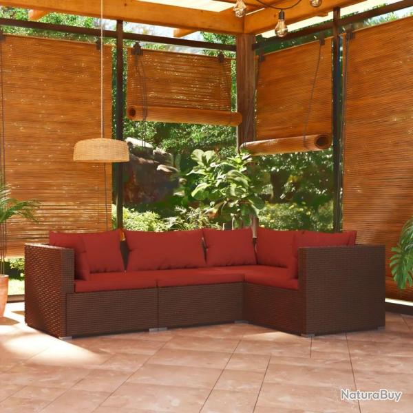 Salon de jardin 4 pcs avec coussins Rsine tresse Marron alsavelo