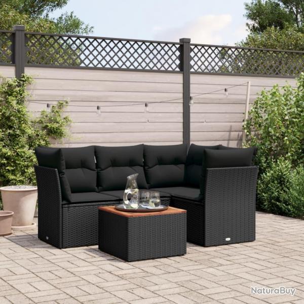 Salon de jardin 5 pcs avec coussins noir rsine tresse alsavelo