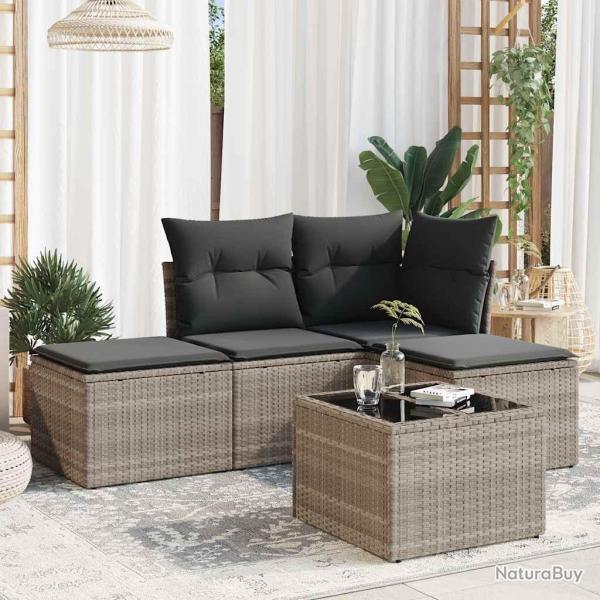 Salon de jardin 5 pcs avec coussins gris clair rsine tresse alsavelo