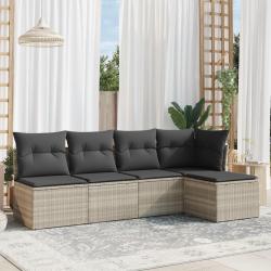 Salon de jardin 5 pcs avec coussins gris clair résine tressée alsavelo