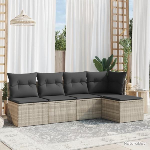 Salon de jardin 5 pcs avec coussins gris clair rsine tresse alsavelo