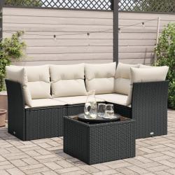 Salon de jardin 5 pcs avec coussins noir résine tressée alsavelo