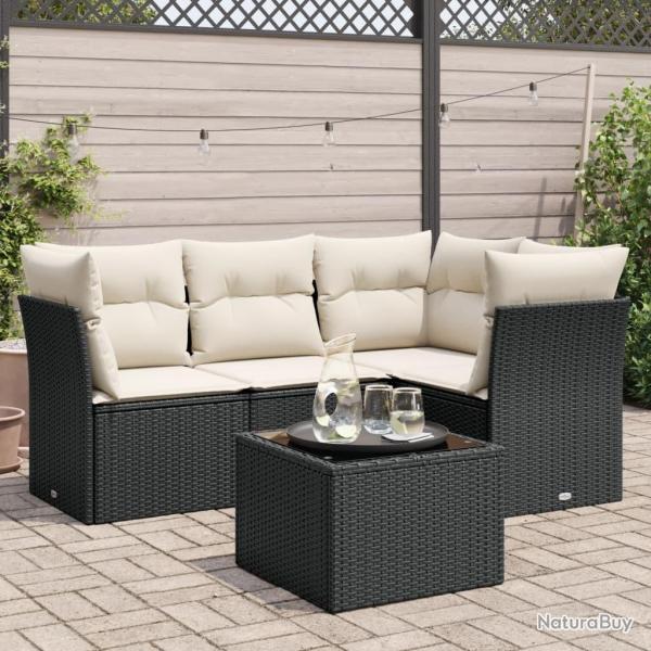 Salon de jardin 5 pcs avec coussins noir rsine tresse alsavelo