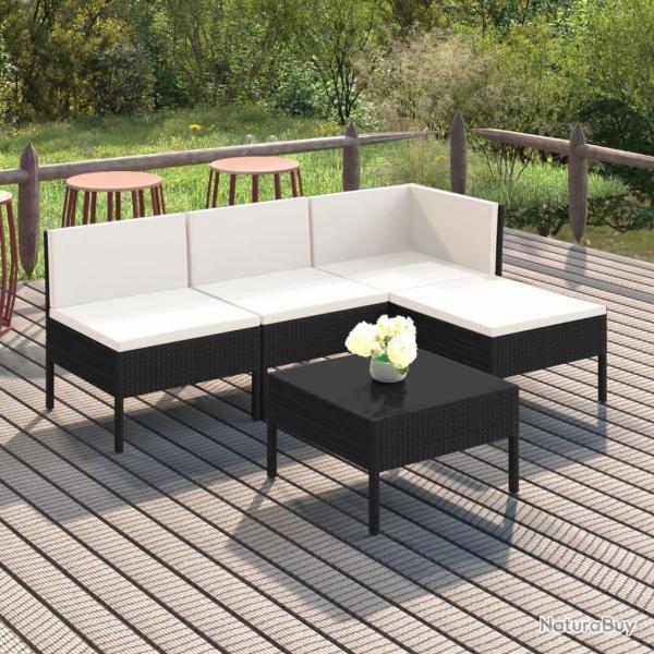 Salon de jardin 5 pcs avec coussins rsine tresse noir alsavelo