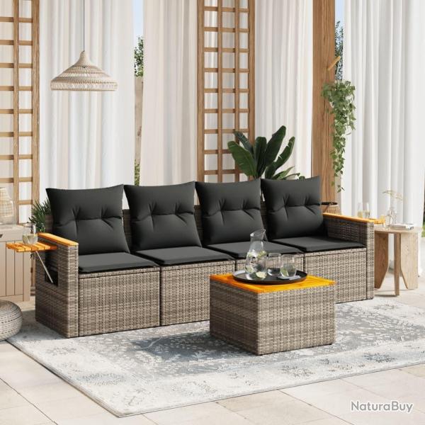 Salon de jardin 5 pcs avec coussins gris rsine tresse alsavelo