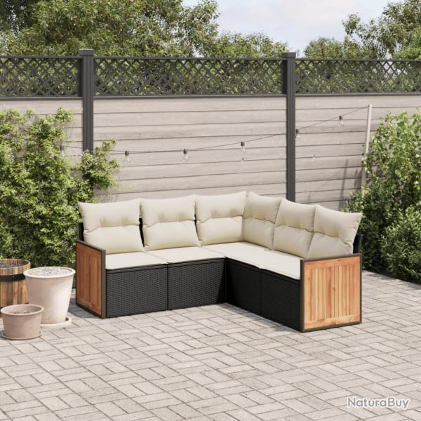 Salon de jardin 5 pcs avec coussins noir rsine tresse alsavelo