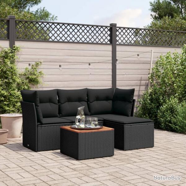Salon de jardin 5 pcs avec coussins noir rsine tresse alsavelo