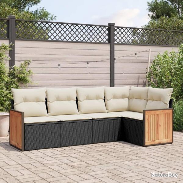 Salon de jardin 5 pcs avec coussins noir rsine tresse alsavelo
