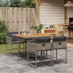 Ensemble à manger de jardin 5 pcs coussins gris résine tressée alsavelo