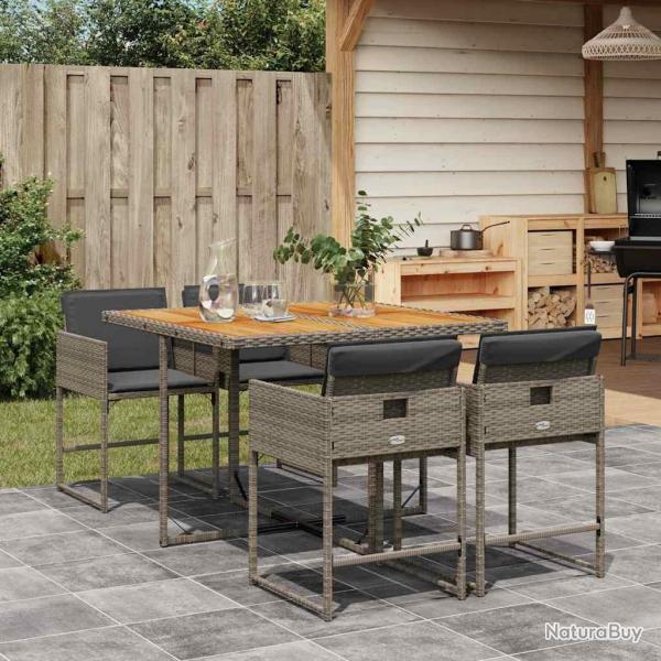 Ensemble  manger de jardin 5 pcs coussins gris rsine tresse alsavelo