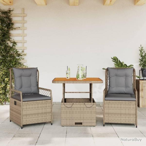 Ensemble  manger de jardin et coussins 3 pcs Beige poly rotin alsavelo