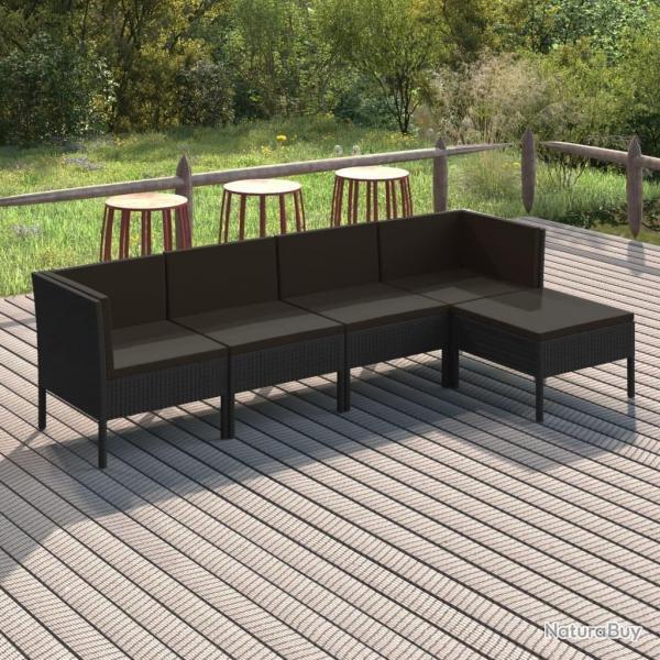 Salon de jardin 5 pcs avec coussins rsine tresse noir alsavelo