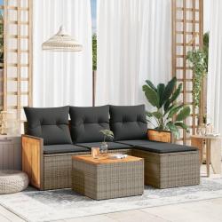 Salon de jardin 5 pcs avec coussins gris résine tressée alsavelo
