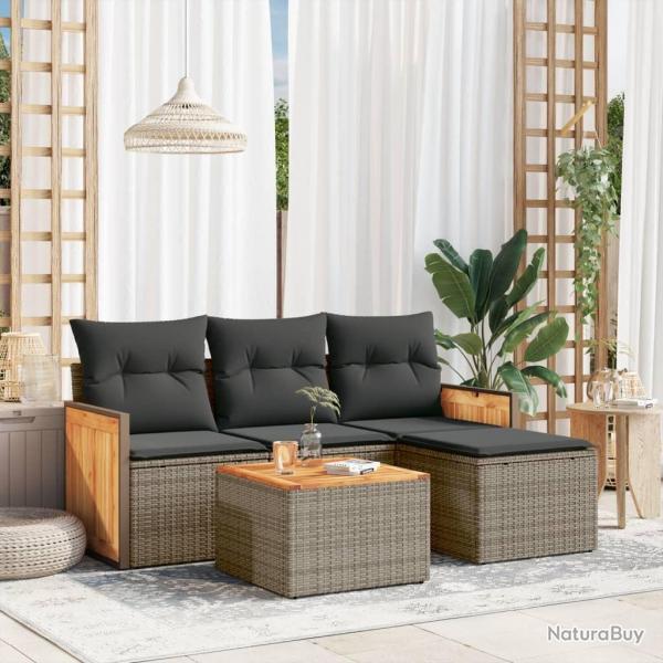 Salon de jardin 5 pcs avec coussins gris rsine tresse alsavelo