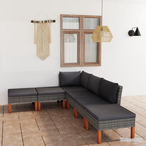 Salon de jardin 6 pcs avec coussins Rsine tresse Gris alsavelo