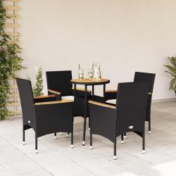 Ensemble à manger de jardin et coussins 5 pcs noir rotin acacia alsavelo