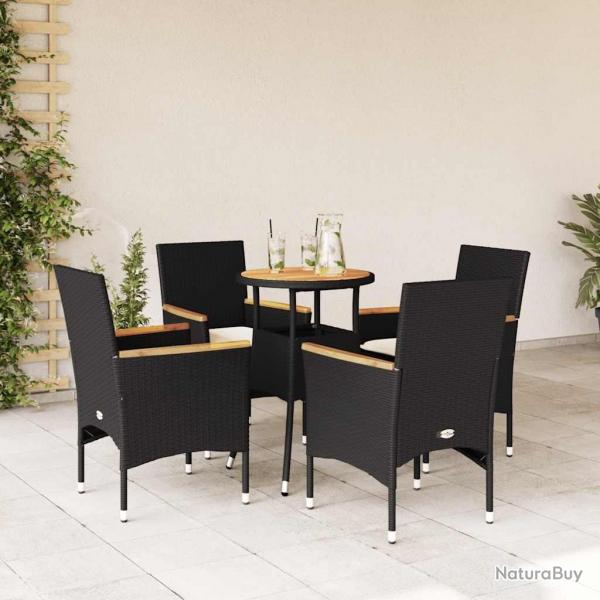 Ensemble  manger de jardin et coussins 5 pcs noir rotin acacia alsavelo