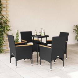 Ensemble à manger de jardin et coussins 5 pcs noir rotin verre alsavelo