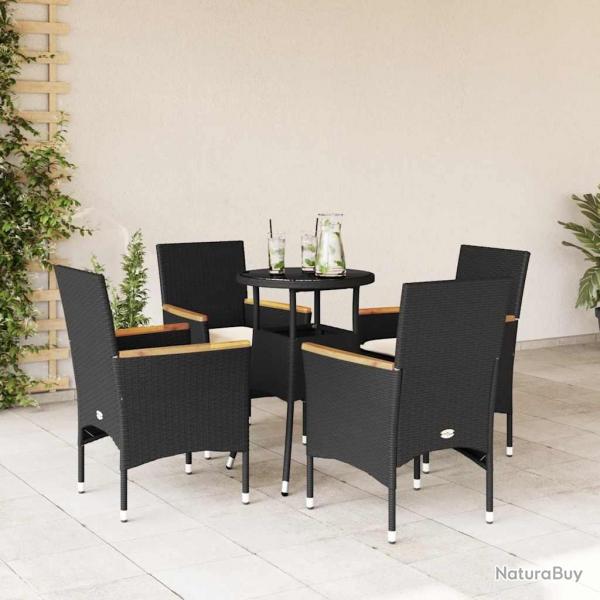 Ensemble  manger de jardin et coussins 5 pcs noir rotin verre alsavelo