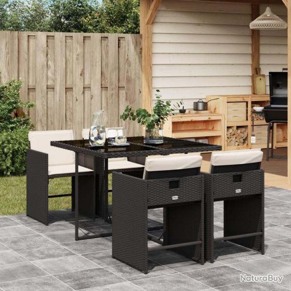 Ensemble  manger de jardin coussins 5pcs Noir Rsine tresse alsavelo