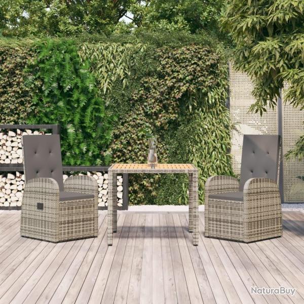 Ensemble  manger de jardin 3 pcs coussins gris rsine tresse alsavelo
