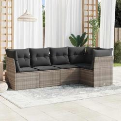 Salon de jardin 5 pcs avec coussins gris clair résine tressée alsavelo