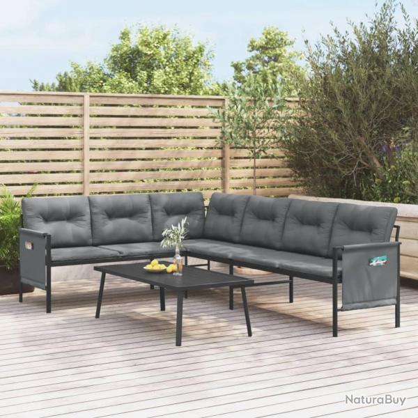 Canap d'angle de jardin anthracite acier et textilne alsavelo
