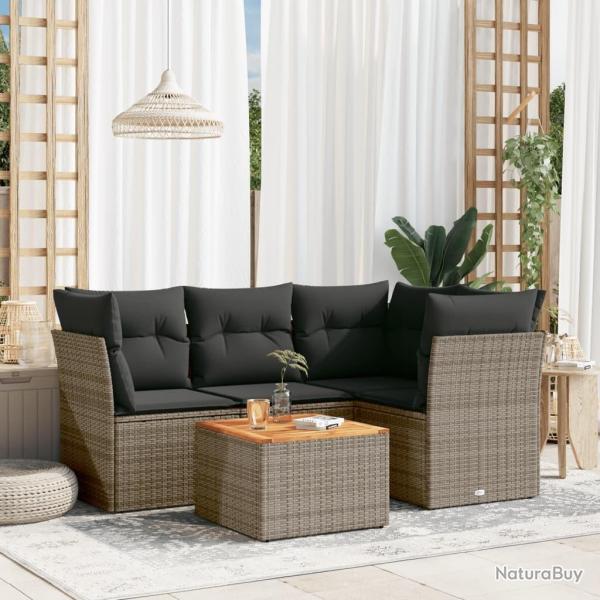 Salon de jardin 5 pcs avec coussins gris rsine tresse alsavelo