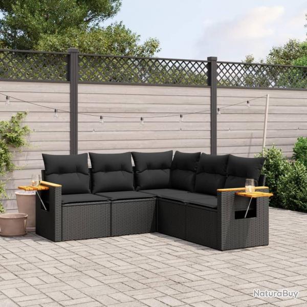 Salon de jardin 5 pcs avec coussins noir rsine tresse alsavelo