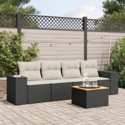 Salon de jardin 5 pcs avec coussins noir résine tressée alsavelo
