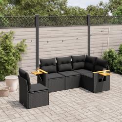 Salon de jardin 5 pcs avec coussins noir résine tressée alsavelo