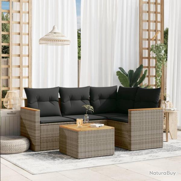 Salon de jardin 5 pcs avec coussins gris rsine tresse alsavelo