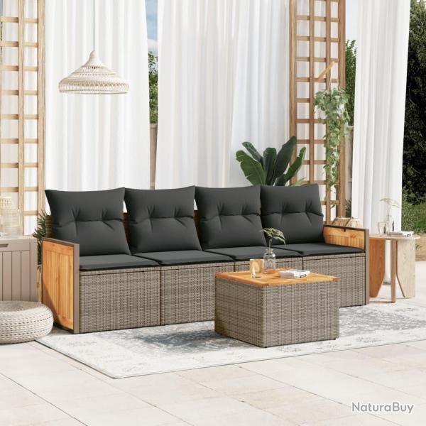 Salon de jardin 5 pcs avec coussins gris rsine tresse alsavelo