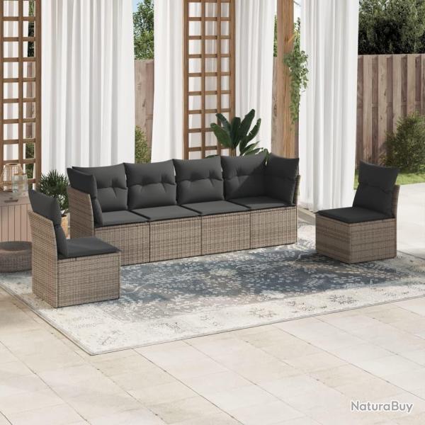 Salon de jardin 6 pcs avec coussins gris rsine tresse alsavelo