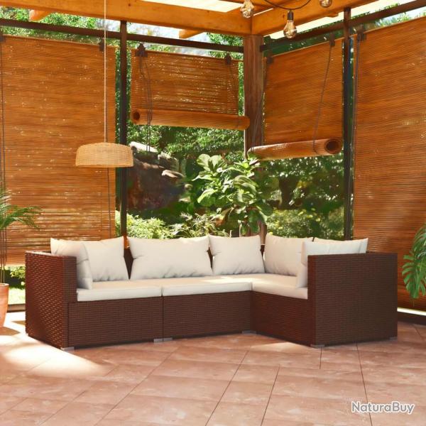 Salon de jardin 4 pcs avec coussins Rsine tresse Marron alsavelo