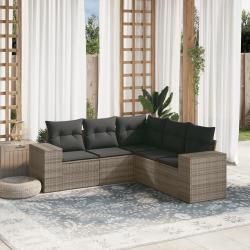 Salon de jardin 5 pcs avec coussins gris résine tressée alsavelo