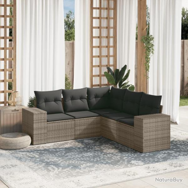 Salon de jardin 5 pcs avec coussins gris rsine tresse alsavelo