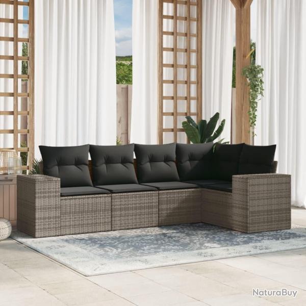 Salon de jardin 5 pcs avec coussins gris rsine tresse alsavelo