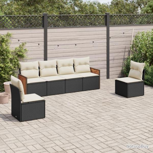 Salon de jardin 6 pcs avec coussins noir rsine tresse alsavelo