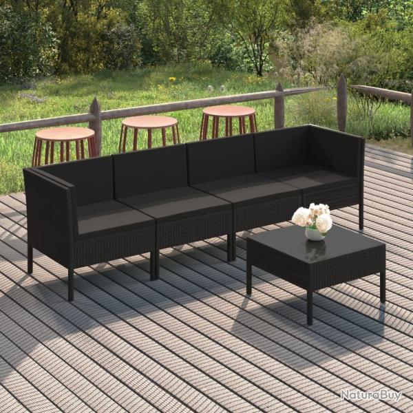 Salon de jardin 5 pcs avec coussins rsine tresse noir alsavelo